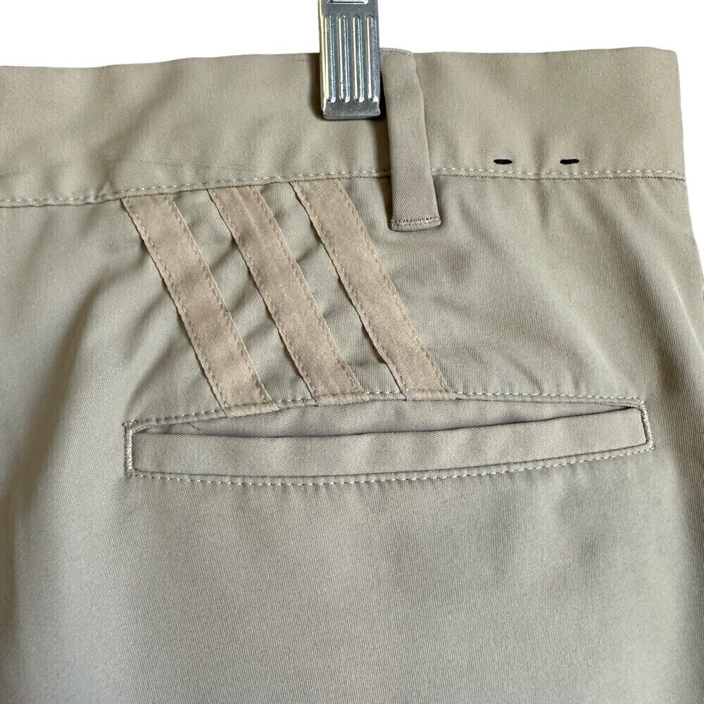 Adidas Golf Pants Mens 34 Beige Performance Stretch 3-Stripe Flat Front Chinos - Picture 10 of 16